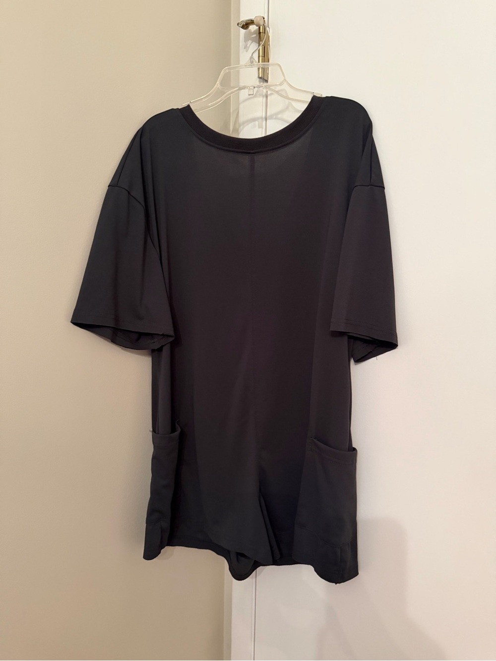 SHEIN Black Short Sleeve Romper with Front Pockets